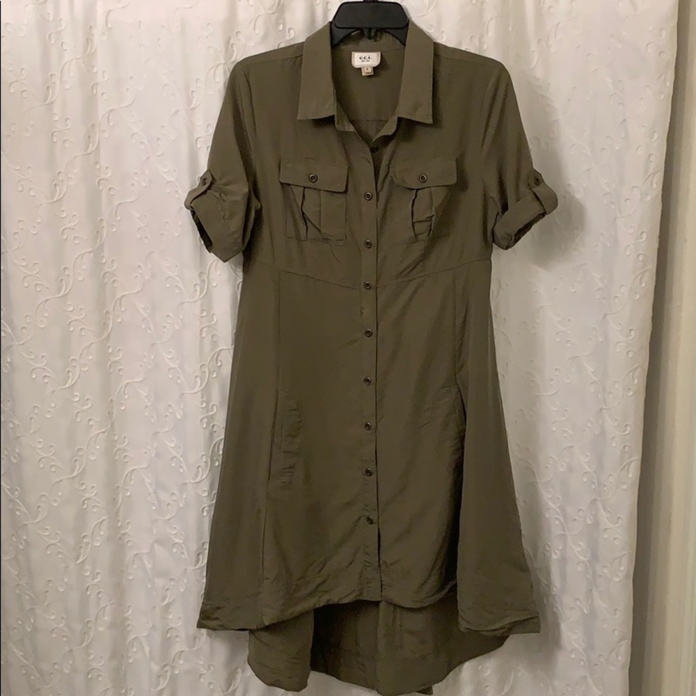 eci high low button down shirt dress
